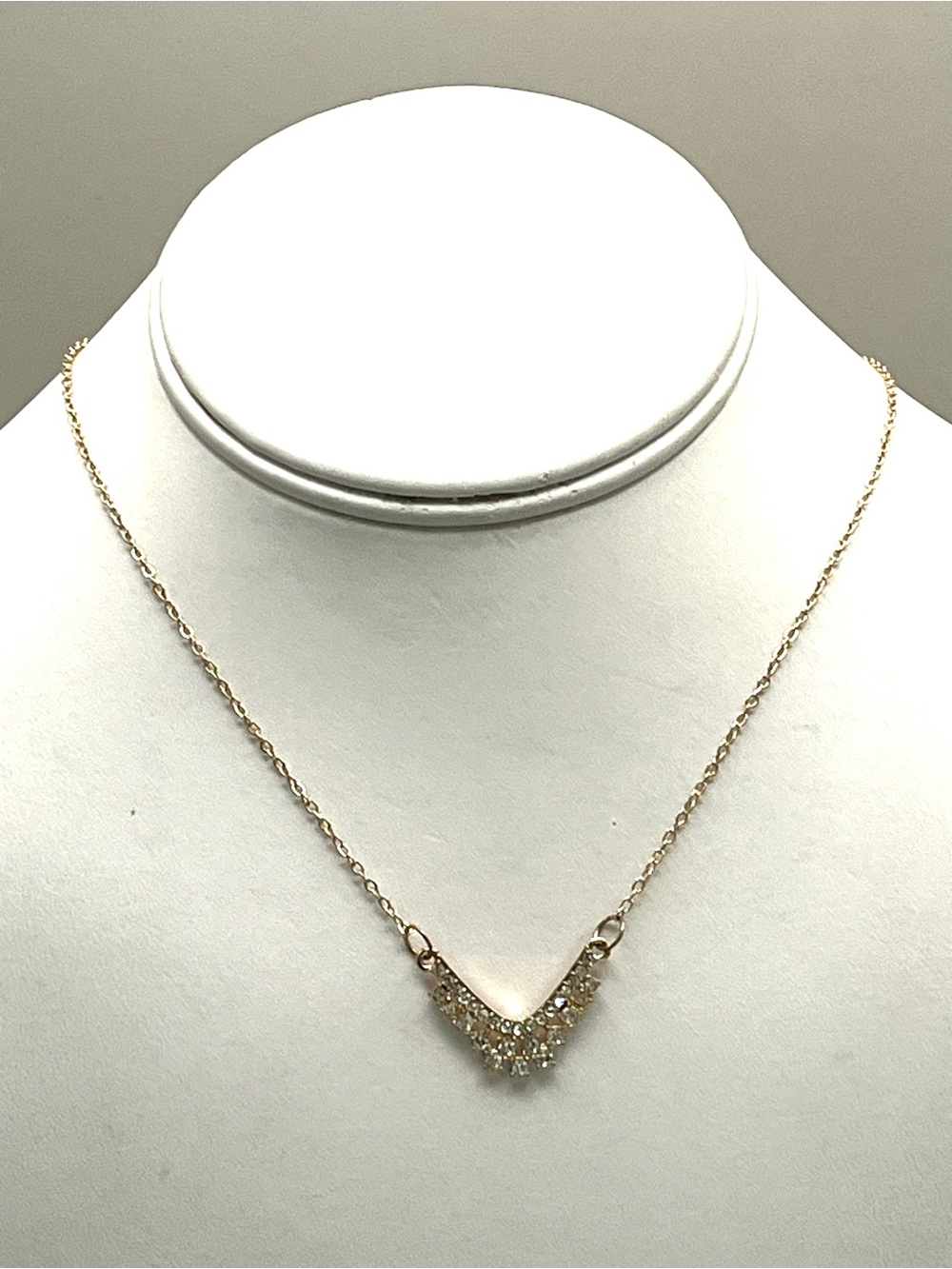 Gold Tone Chevron V Necklace Crystal Rhinestone Bib Pendant Dainty Layering